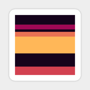 An unthinkable composition of Almost Black, Jazzberry Jam, Faded Red, Light Red Ochre and Pastel Orange stripes. Magnet