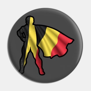 Belgium Hero Wearing Cape of Belgian Flag and Peace in Belgium Pin