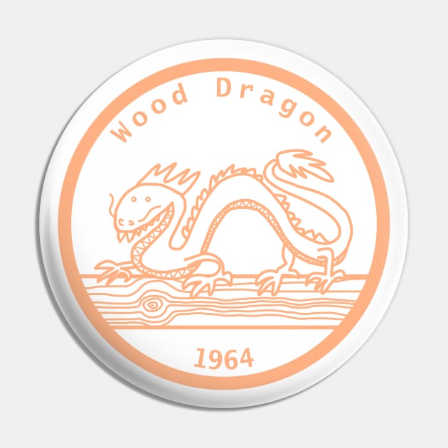 Wood Dragon 1964 Year of the Dragon Peach Fuzz Pin by ellenhenryart