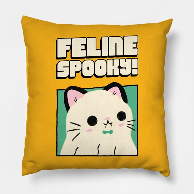 Cute Kitty Feline Spooky Halloween Pun Pillow by SunGraphicsLab