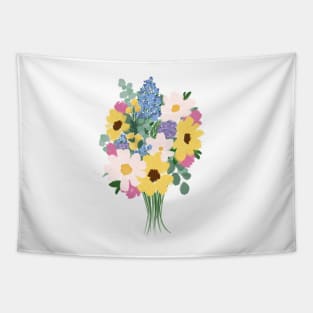 Abstract Wild Flower Bouquet Illustration Tapestry