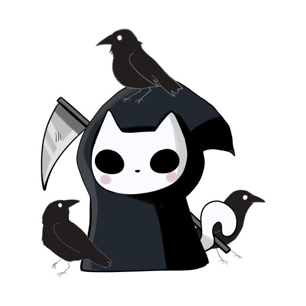 Grim reaper cat and crows by Mayarart