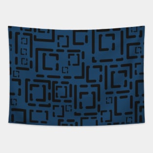 Blocks Black on Dark Blue Tapestry