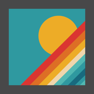 Retro Rainbow Sunset on Mid Blue Background T-Shirt