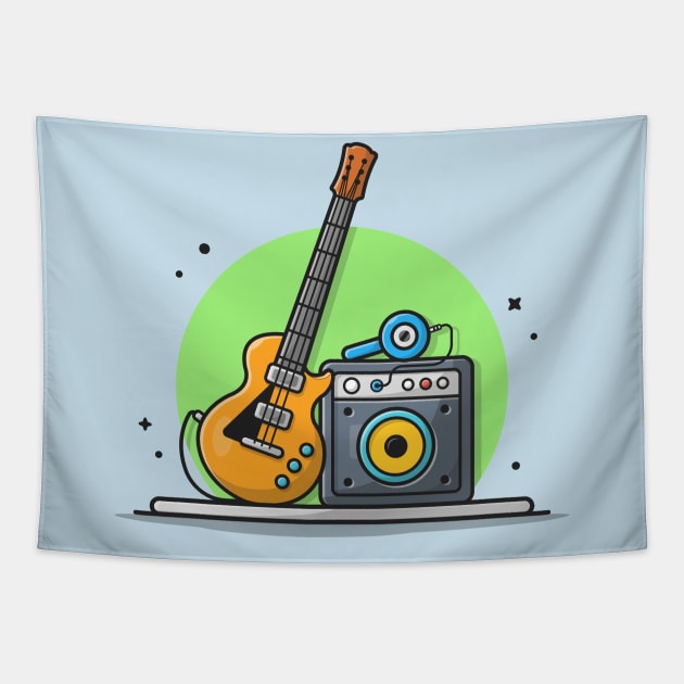 Guitar Electric with Sound Audio Speaker and Headphone Cartoon Vector Icon Illustration Tapestry by Catalyst Labs