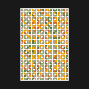 Retro Geometric Leaf Pattern Green Orange Taupe T-Shirt