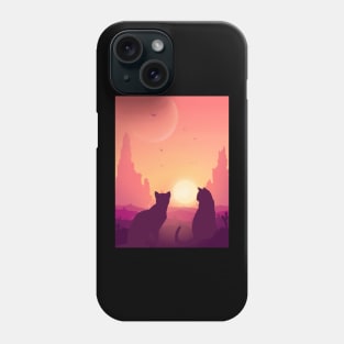 Cat Watching Sunset Scene Phone Case