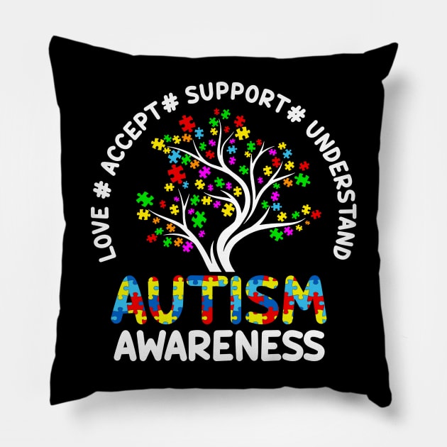 Autism Love Accept Support Autistic Autism Awareness Pillow by sarabuild