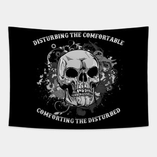 Disturbing the Comfortable, Comforting the Disturbed Skull Tapestry