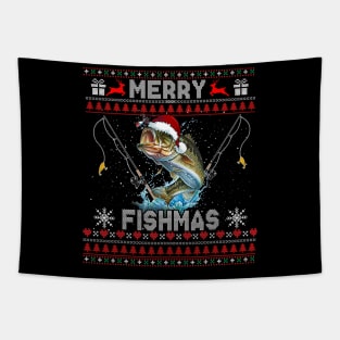 Ugly Merry Fishmas Christmas Snow Funny Fishing Xmas Tapestry