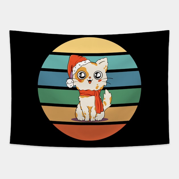 Retro Catmas Merry Chirstmas Gift Tapestry by DMarts