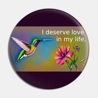 Love mantra with hummingbird colorful design Pin