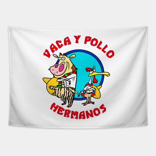 Vaca Y Pollo Hermanos Tapestry by VintageTeeShirt