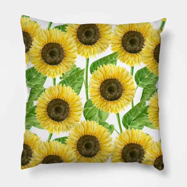Sunflowers watercolor Pillow by katerinamk
