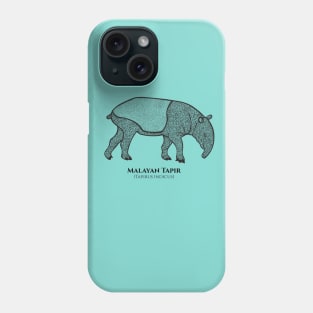 Malayan Tapir with Common and Scientific Names - detailed animal drawing Phone Case