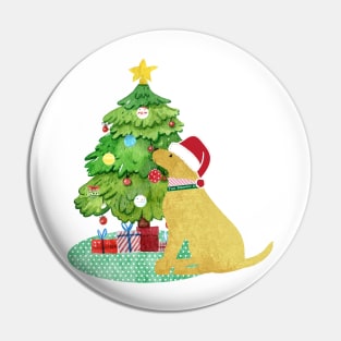 Golden Retriever Decorating Christmas Tree Pin