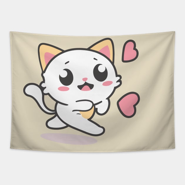 Cute kawaii cat cartoon Tapestry by Kawaii Bomb