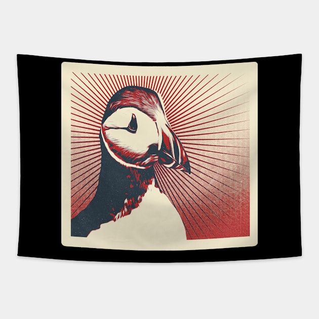 Artistic Retro Poster Puffin's head Cute Hand drawn animal Gift Tapestry by artist369