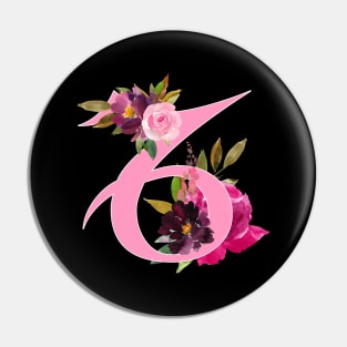 Capricorn Horoscope Zodiac Pink Flower Design Pin