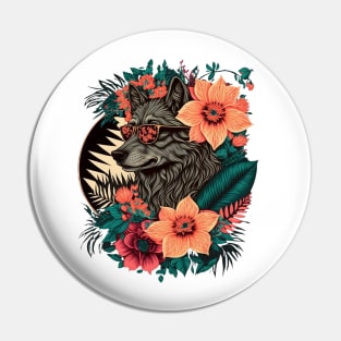 colorful wolf with flowers Pin