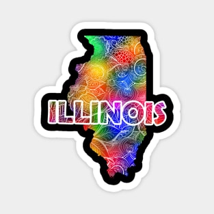 Colorful mandala art map of Illinois with text in multicolor pattern Magnet