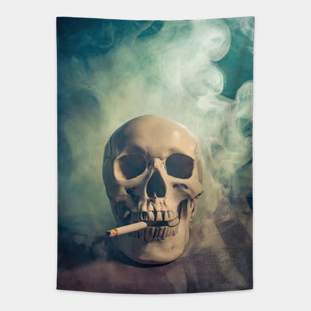 Smoking skull Tapestry by psychoshadow
