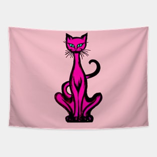 Retro 1970's Funky Groovy Hot Pink Jazz Cat Cartoon Tapestry