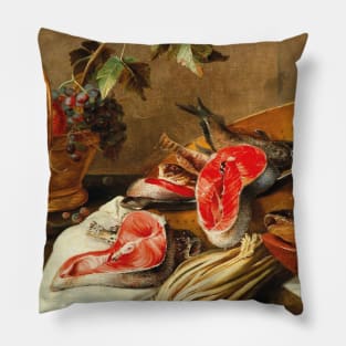 Still Life with Fruit in a Copper Vessel, Fish and Game by Circle of Frans Ykens Pillow