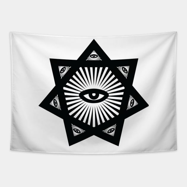 Heptagram 7 Sided Star With All Seeing Eye Scared Geometry Tapestry by Nonstop Shirts