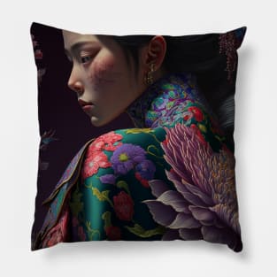 Geisha in floral kimono Pillow