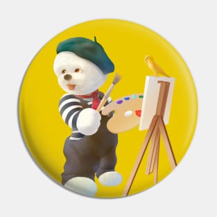 Cute Puppy Artist With Brush and Palette Pin