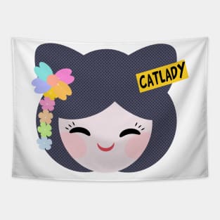 Kokeshi Catlady Tapestry