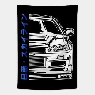 Skyline R34 GTR V Spec Half Front (White Print) Tapestry