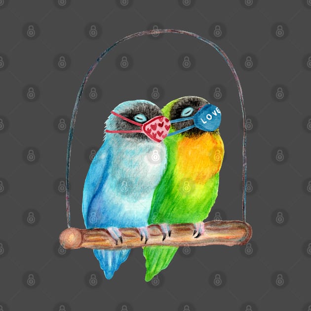 Sleepy Lovebirds Wearing Masks Illustration by IvyLilyArt