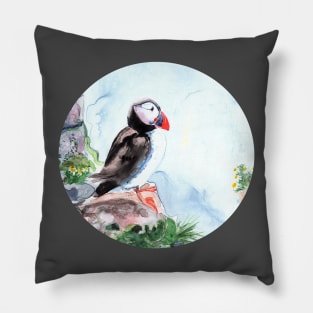 Atlantic Puffin sitting on the rocks Pillow