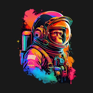 Synthwave Retrowave Astronaut Monkey Retro 1980s Graphic T-Shirt