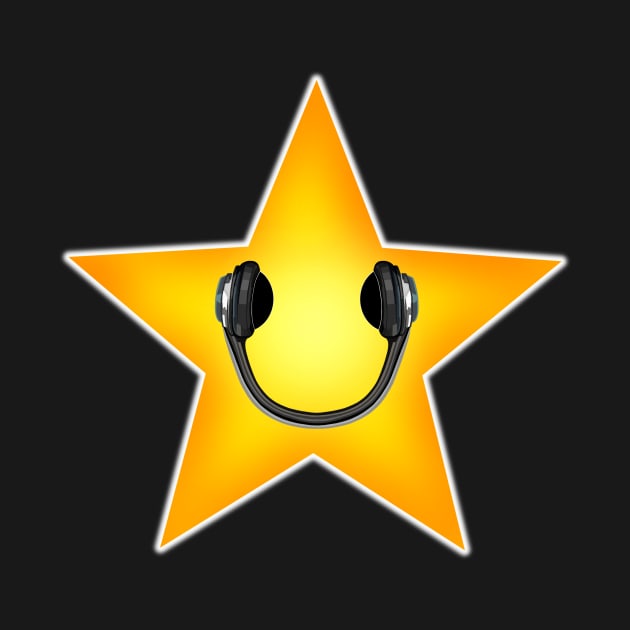 Yellow Music Star with Headphones Smile by Art by Deborah Camp