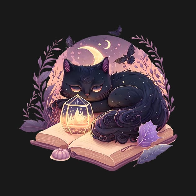 Black Cat Witchy Spooky Halloween Magic Aesthetic by everetto