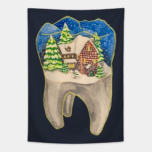 Tooth Snow Globe Tapestry