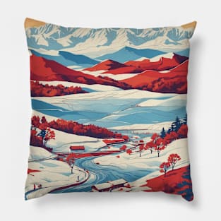 Pyeongchang County South Korea Travel Tourism Retro Vintage Pillow