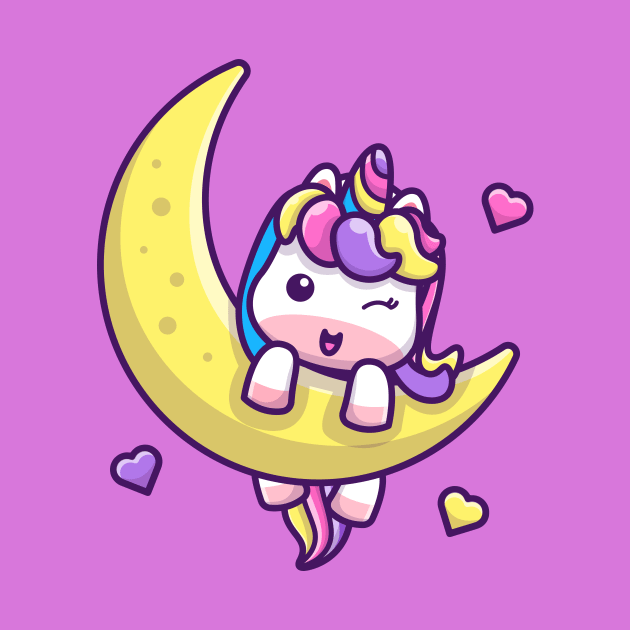 Cute Unicorn On Moon Cartoon by Catalyst Labs