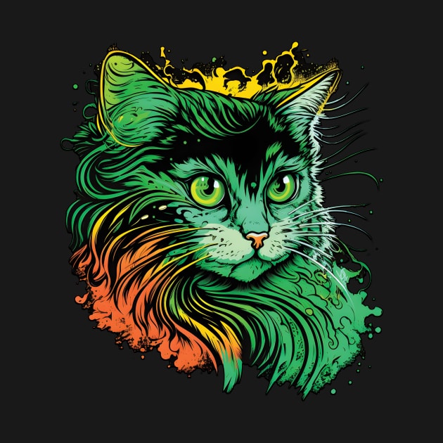 Cat Whimsical Playful Pop Art green Design by WAADESIGN