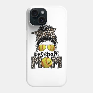 Softball Mom Leopard   Messy Bun Softball Mom Phone Case