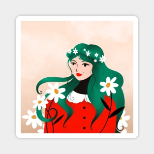 Spring lover girl with white flowers, version 3 Magnet