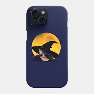 Black witch with yellow moon Halloween Phone Case