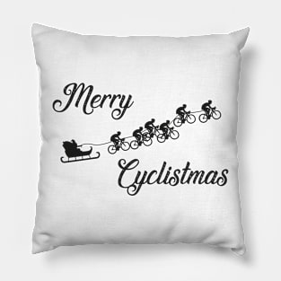 Merry Cyclistmas | Christmas Cycling Graphic - Santa with Bikes | Black Print Pillow