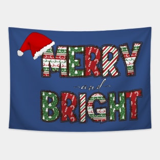 Merry and bright abominable santa hat design Tapestry