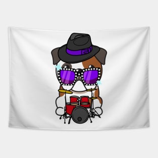 Cute English Bulldog jamming on the drums Tapestry