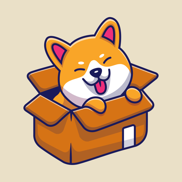 Cute Shiba Inu Dog Playing In The Box Cartoon by Catalyst Labs