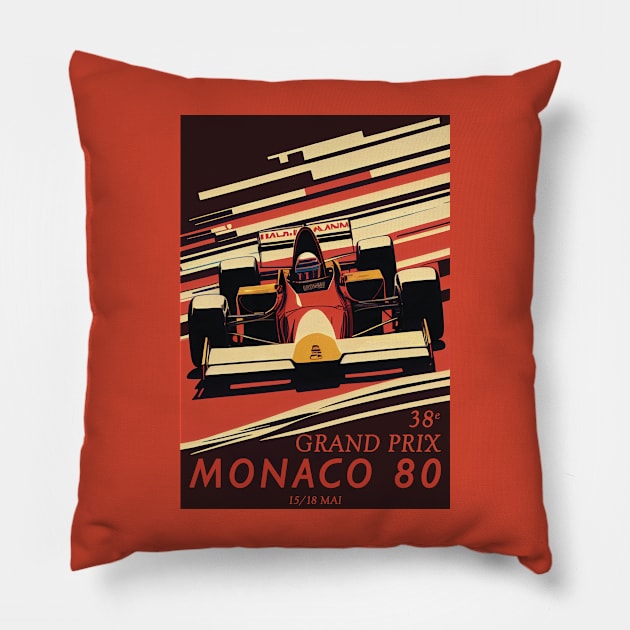 1980 Monaco Grand Prix Travel Poster Pillow by GreenMary Design